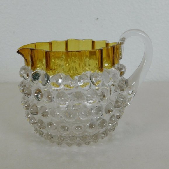 Hobbs Brockunier Dew Drop Hobnail Clear Yellow Glass Cream Sugar Set 4 in tall - Picture 8 of 12